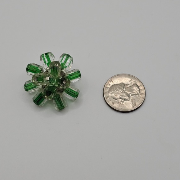 Vtg Mid-Century Atomic Starburst Green Stripe Glass Cluster Clip Earrings Japan - Picture 13 of 13